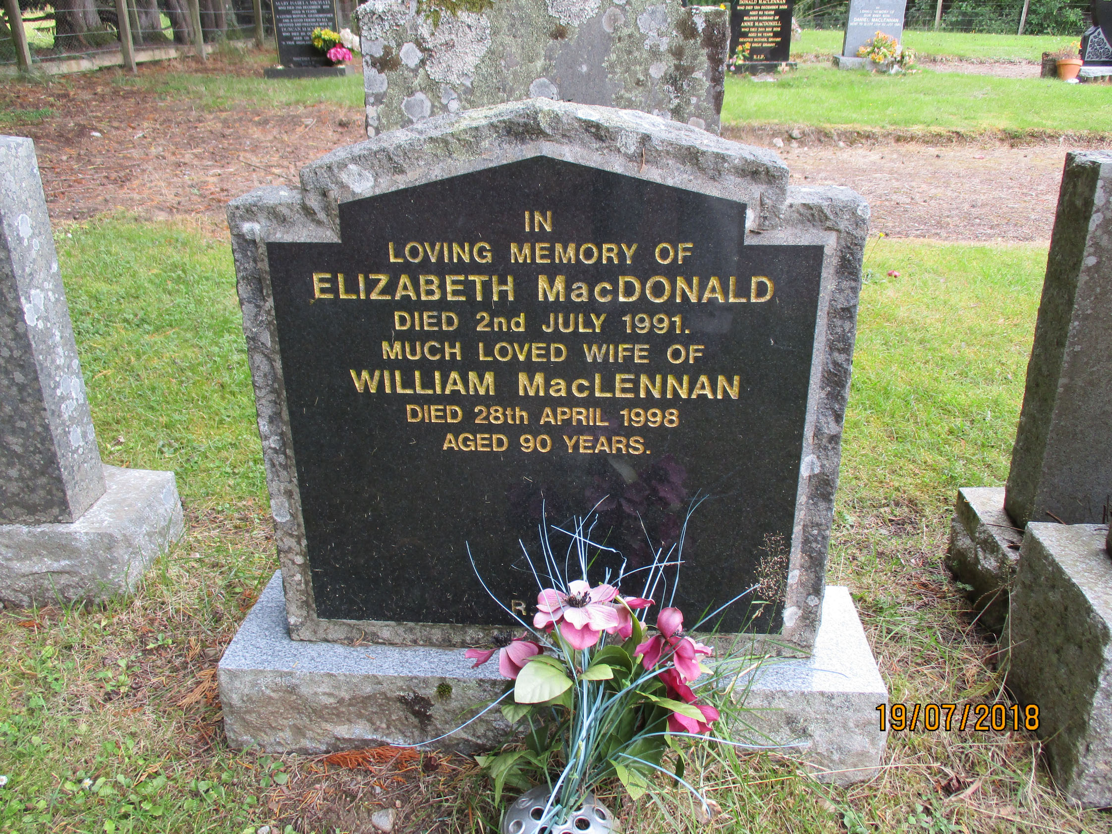 Photo of headstones/William MacLennan died 1998 MI Cannich (Fasnakyle)